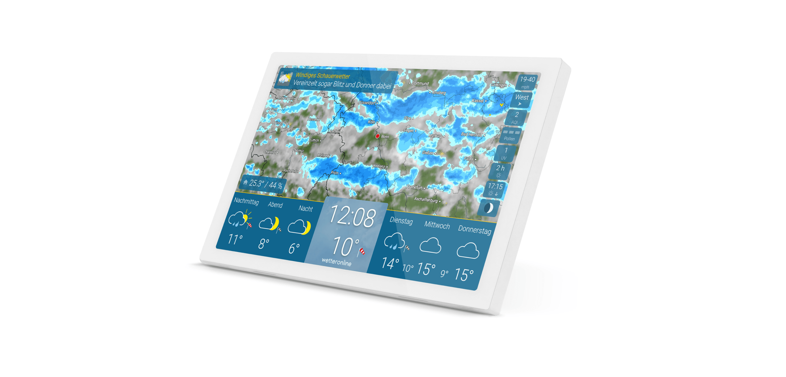 wetteronline home 4 in Weiß als digitales Wetter Display mit Regenradar und aktueller Wettervorhersage