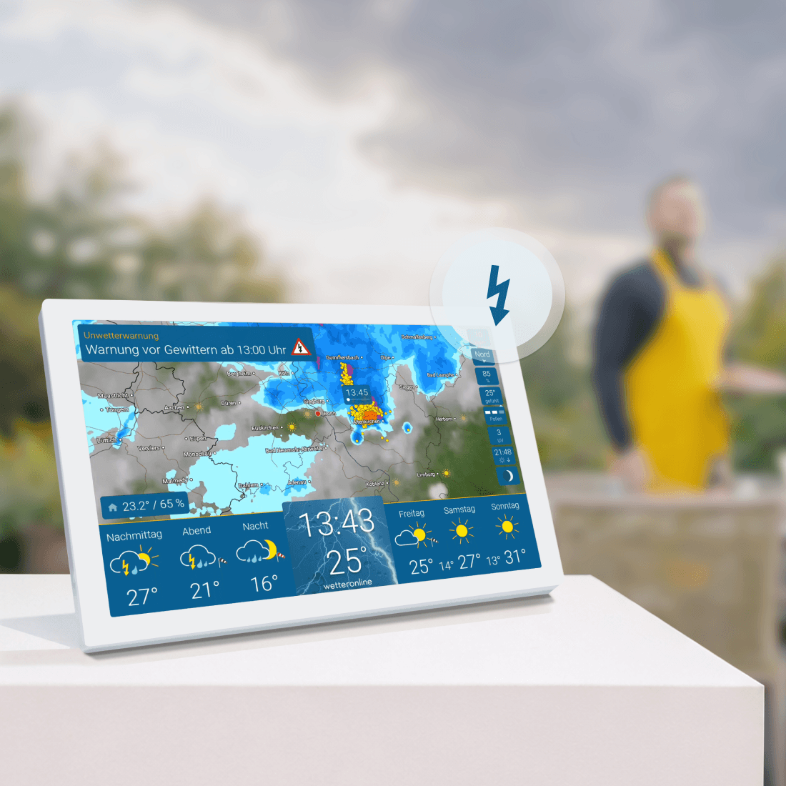 wetteronline home 4 mit Unwetterwarnung vor Gewitter und detaillierter Wetteranzeige